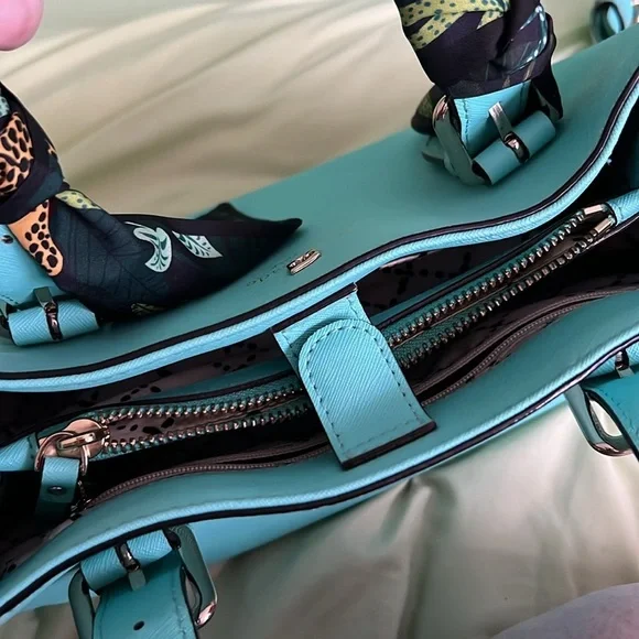 Kate Spade cove street provence fresh air blue crossbody with leopard scarf - Picture 10 of 15